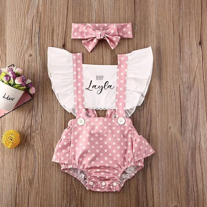 Baby Girl Polkadot Clothes Set Personalized Christmas Gift Cute Newborn Photoshoot Outfit Baby Shower Gift Infant Girl Romper