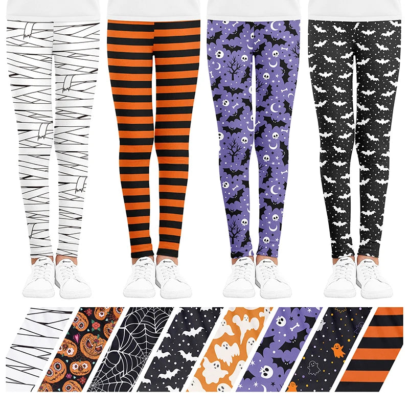 Girls Leggings Spring Summer Cartoon Bat Pumpkin Print Skinny Pants Girls Pencil Pants Kids Trousers Children Halloween Clothes