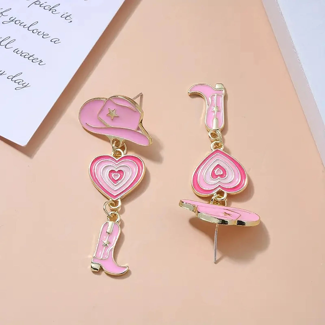 Best Lady Trendy Creative Cowboy Hat Heart Shaped Boots Splicing Drop Earrings for Woman Alloy Dripping Oil Suitable for Daily