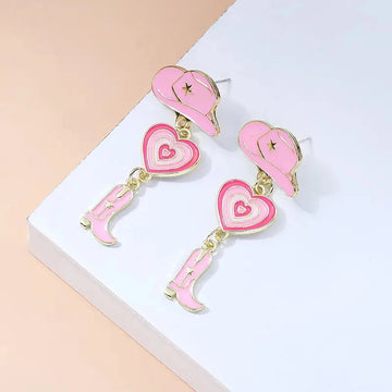 Best Lady Trendy Creative Cowboy Hat Heart Shaped Boots Splicing Drop Earrings for Woman Alloy Dripping Oil Suitable for Daily