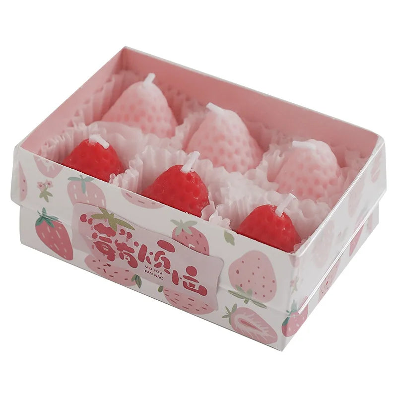 9PCS Strawberry Aromatherapy Candle with Hand Gift Box Gift Birthday Gift Simulation Shape Small Candle Wedding Companion Gift