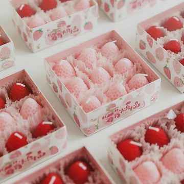 9PCS Strawberry Aromatherapy Candle with Hand Gift Box Gift Birthday Gift Simulation Shape Small Candle Wedding Companion Gift