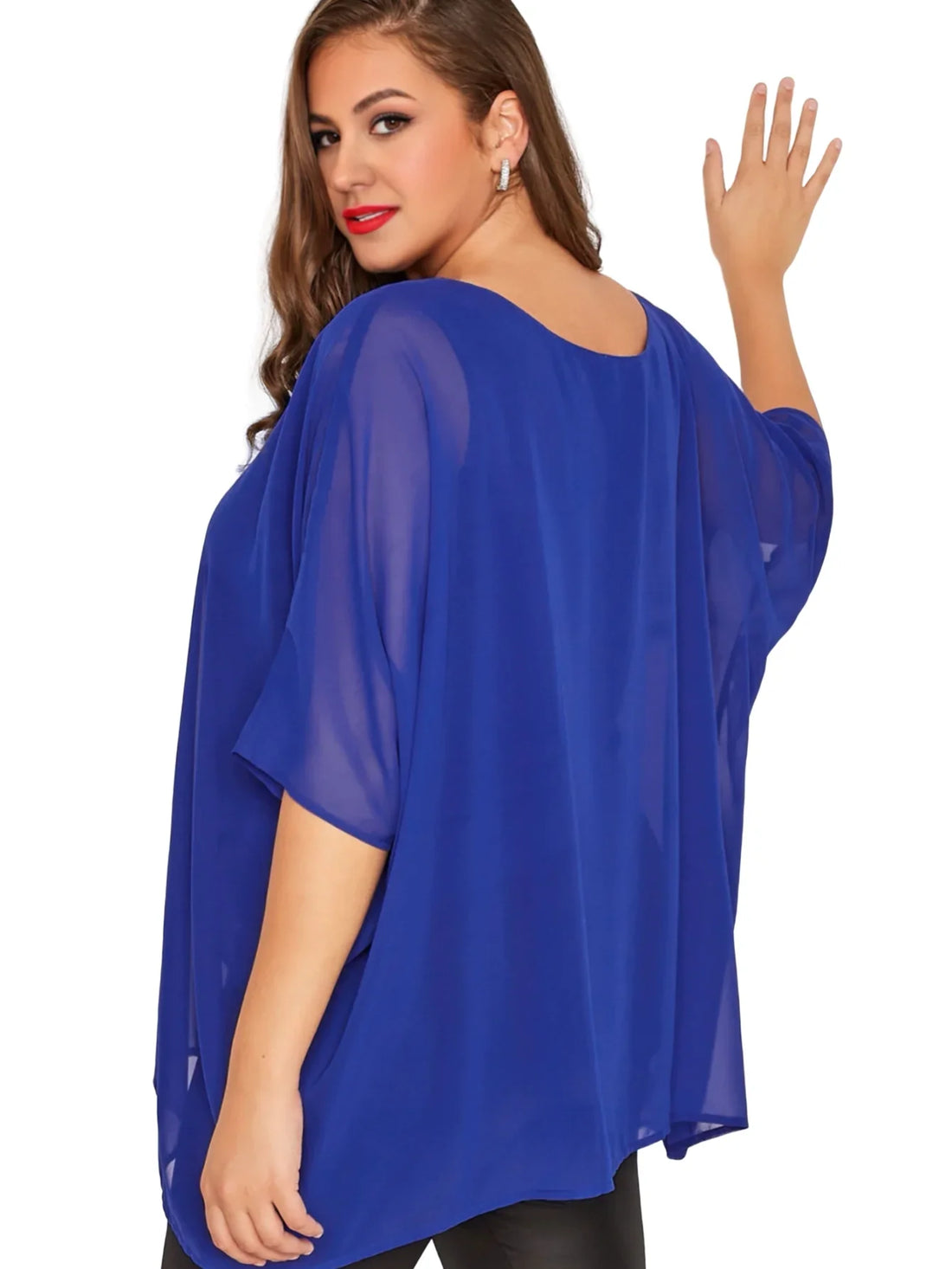 Womens Plus Size Elegant Summer Blouse Batwing Sleeve Oversized Chiffon Blouse Scoop Neck Large Size Casual Tunic Top Shirt 5XL