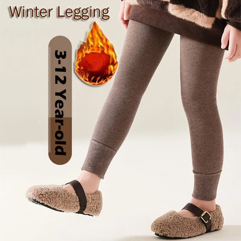 3-12Y Girls Winter Tights Warm Cotton Thicken Fleece Lined Pants Children High Waist Leggings