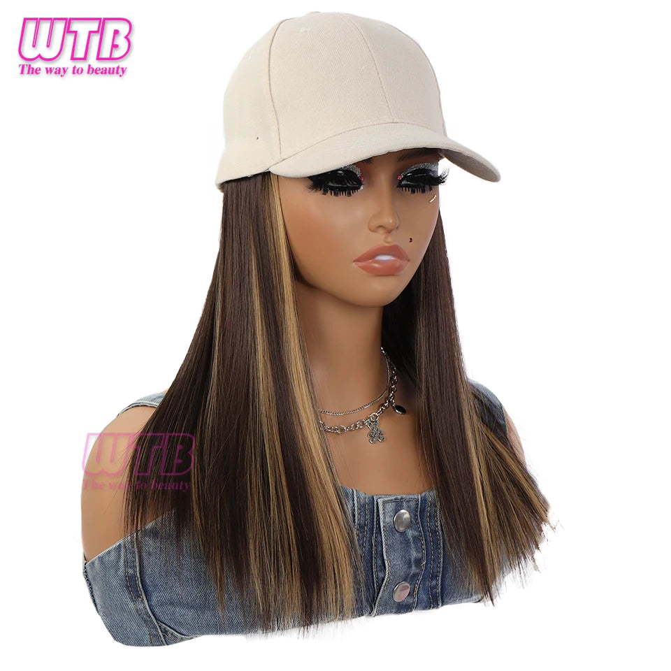 WTB Baseball cap wig Synthetic Wigs Hat Long Straight Hair Wigs For Women connect Hat One Piece Wig Hat adjustable