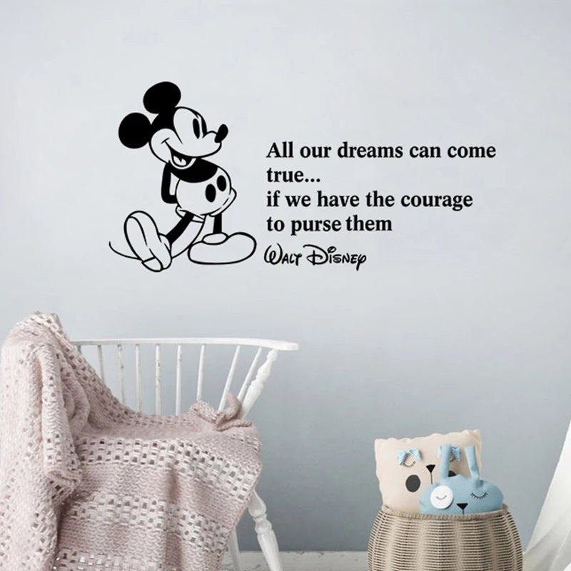 Mickey Quote Wall Sticker Cute Cartoon Mouse Kids Room Vinyl Wall Decals Decoration Children's Room Baby Bedroom Decor Mural