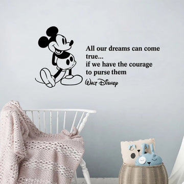 Mickey Quote Wall Sticker Cute Cartoon Mouse Kids Room Vinyl Wall Decals Decoration Children's Room Baby Bedroom Decor Mural